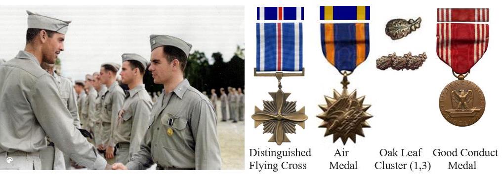 May 6, 1944, Pekoa Air Base, New Hebrides, 403rd TCG Col Sands presents Air Medal to 13th TCS navigator Ward P. Mann